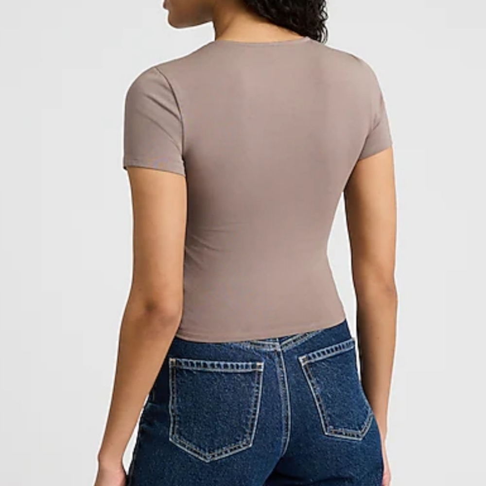 NWT Express Body Contour Stretch Cotton Crew Neck Baby Tee Mushroom Size S - Picture 4 of 11